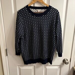 J. Crew Navy and White Patterned Cotton Sweater XXL